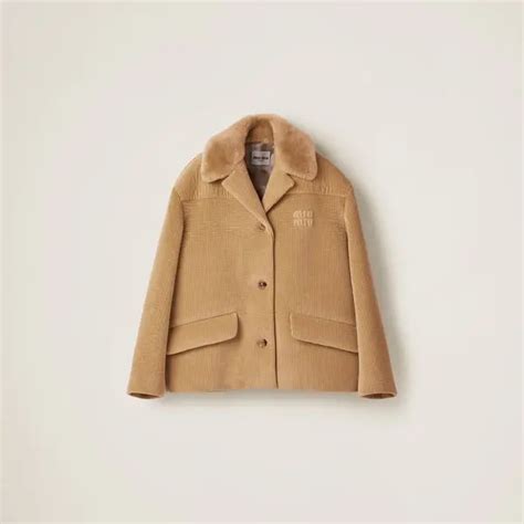 miu miu corduroy jacket|Camel Brown Corduroy Blouson Jacket .